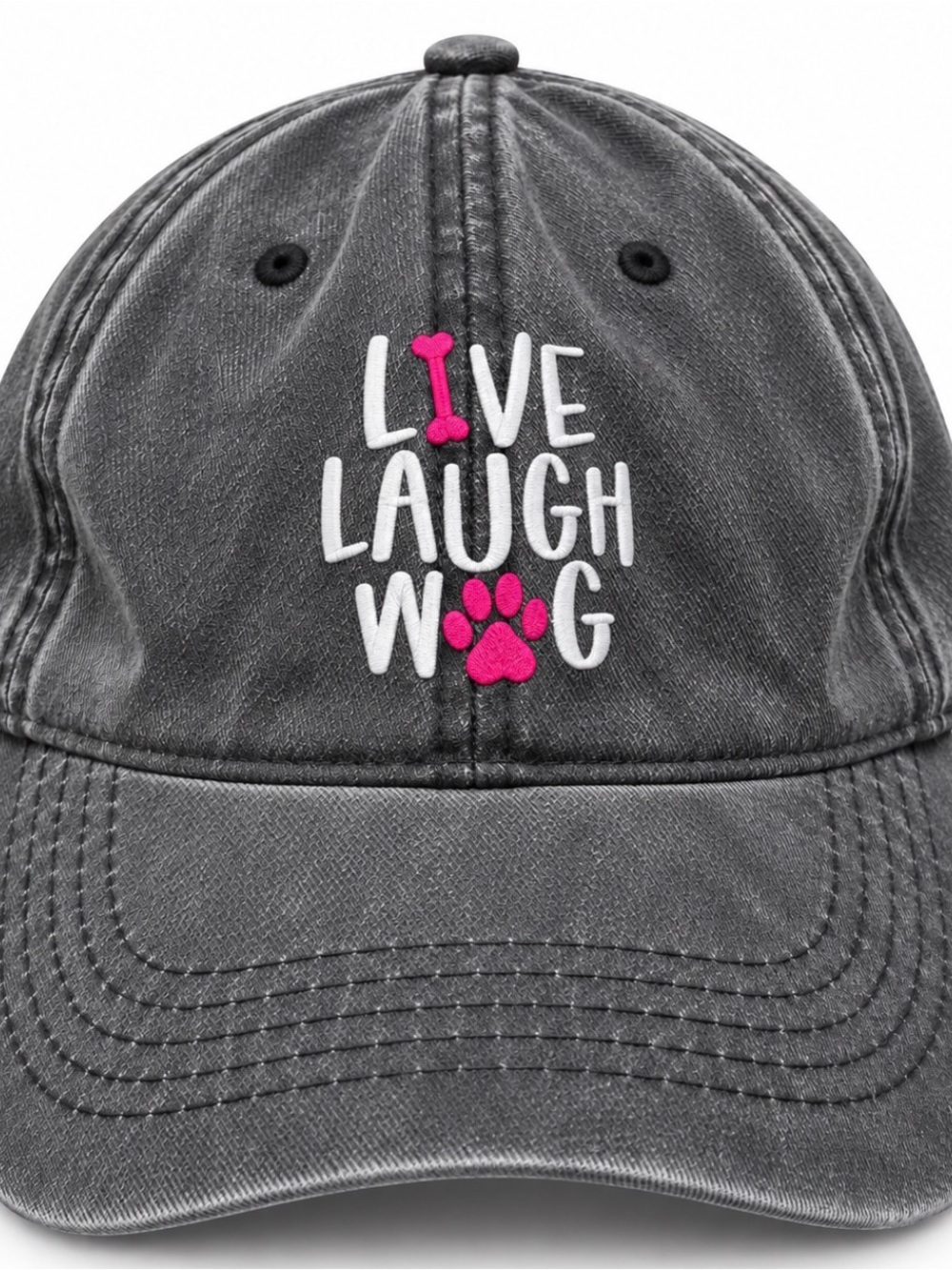 Kids Gray Baseball Cap with Pink Paw Accent - Live Laugh Wag